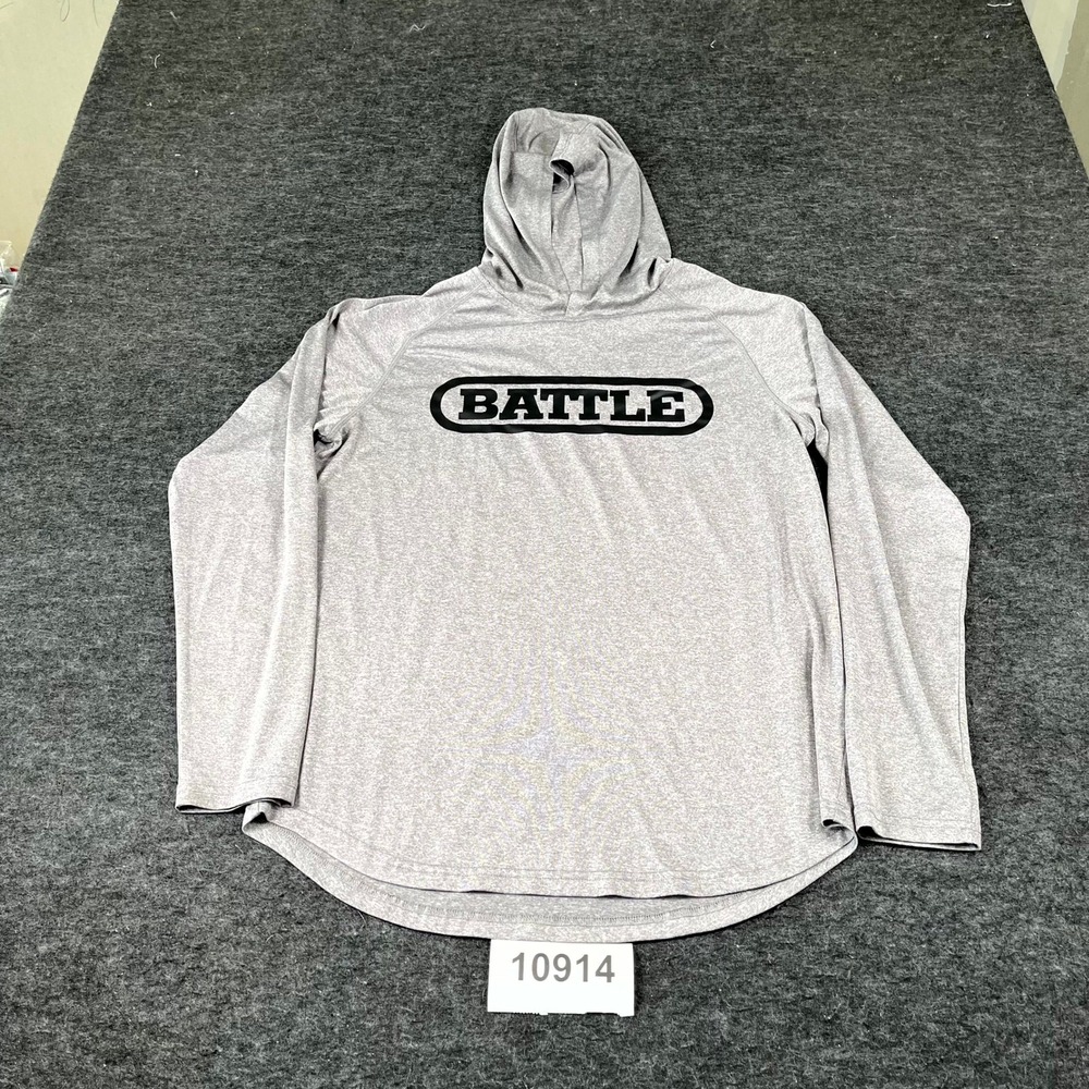 Battle Hoodie Mens Large Gray Graphic Logo Athletic Long Sleeve Performance
